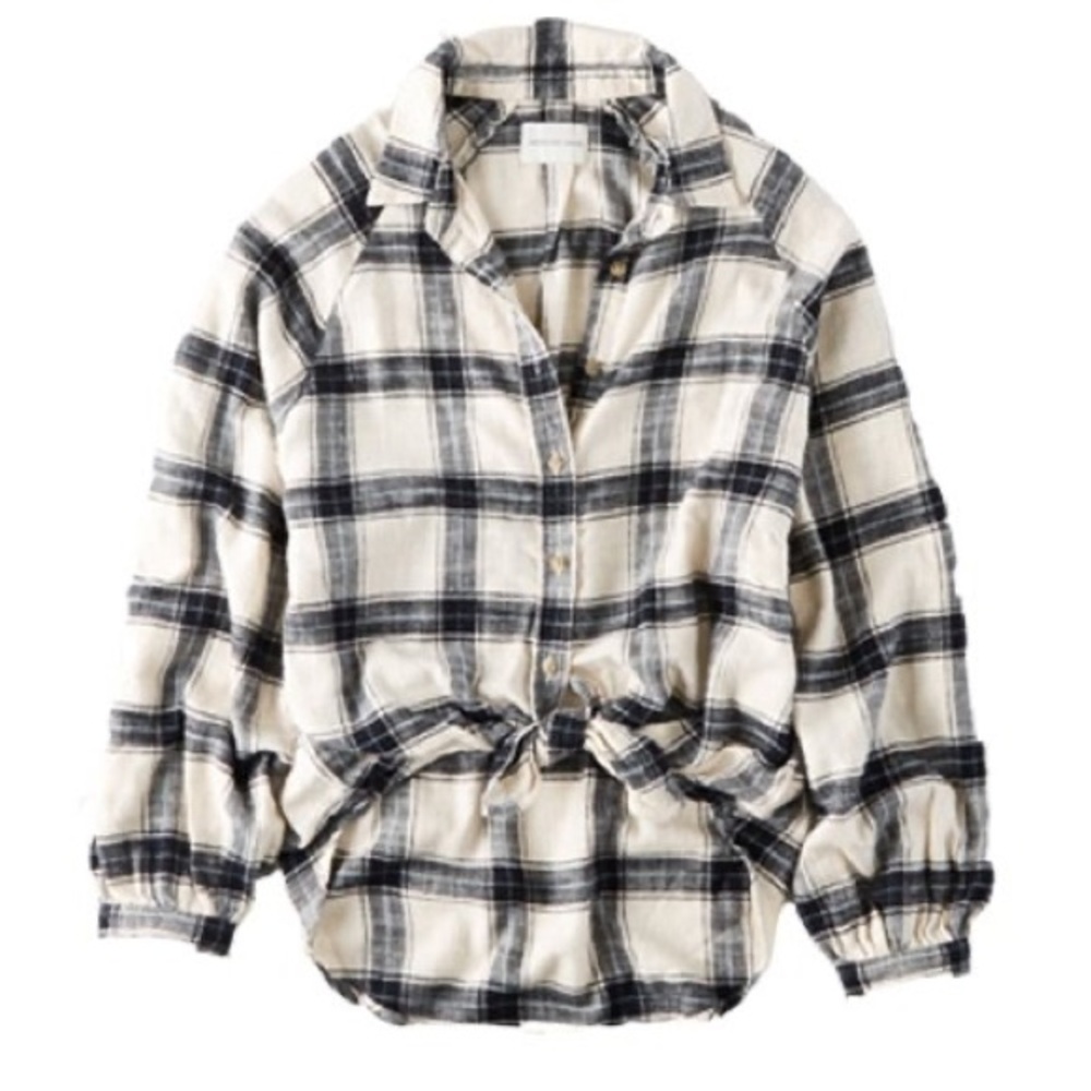 American Eagle Outfitters Navy and White Button Down Shirt
